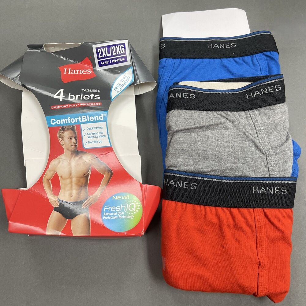 Hanes Men's Underwear Briefs Tagless 2XL 44/46 Red Gray Blue‎ Lot of 3